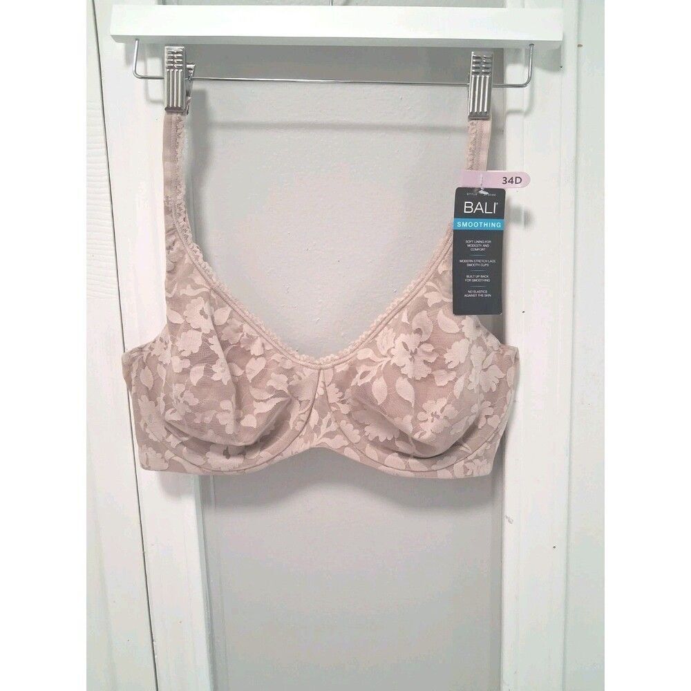 NEW Bali Minimizer Bra Womens 34D Mauve Floral Lace Underwire Full Coverage 6590